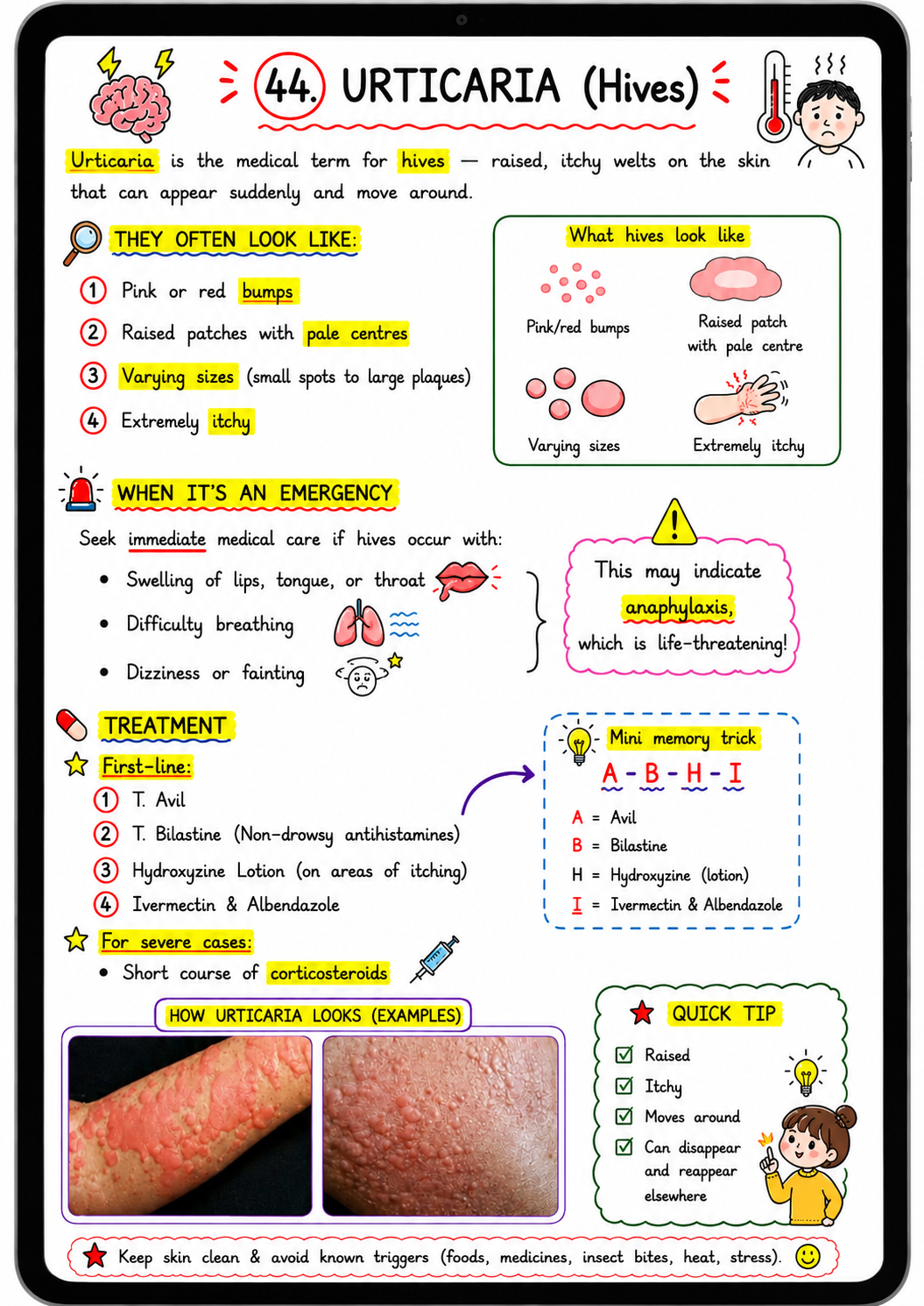 Urticaria clinical demo page